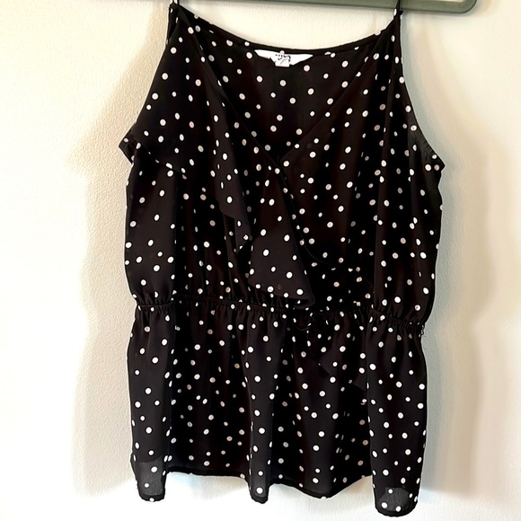 Black & White Polka Dot Slim Fit Ruffled Sleeveless V-Neck Peplum Halter Tank Top main image 1